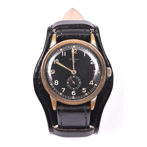 35 - Wagner wristwatch. Serial 671348. Plated case, brushed finish, considerable wear to plating, 35mm wi... 