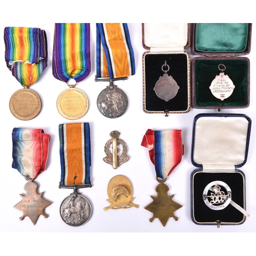 41 - An emotive WWI family group of medals comprising: 1914 star (_Ply 17602 Pte G A Honiatt, RM Brigade)... 