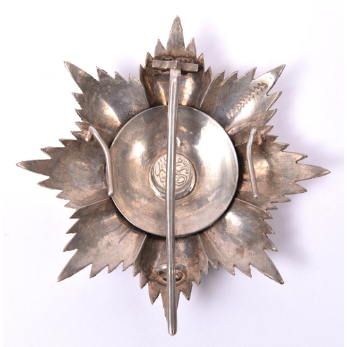 53 - Turkey: Order of Osmanieh breast star, silver ray facetted star with central roundel of green band w... 