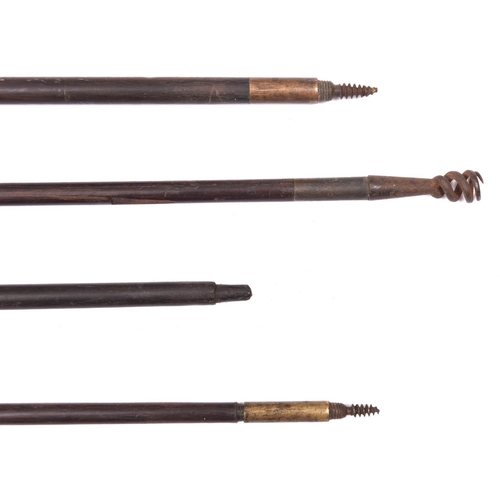 283 - 4 original brass mounted ebony shotgun ramrods,   all approximately 29½”. Generally GC (one lacking ... 