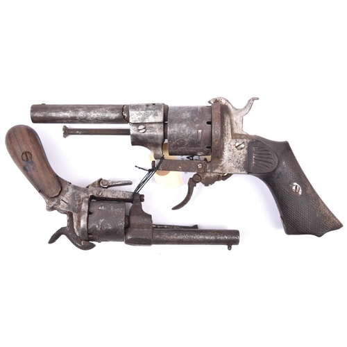 342 - A Continental 6 shot 9mm DA pinfire revolver, FC (the barrel broken and loosely attached); and a sim... 