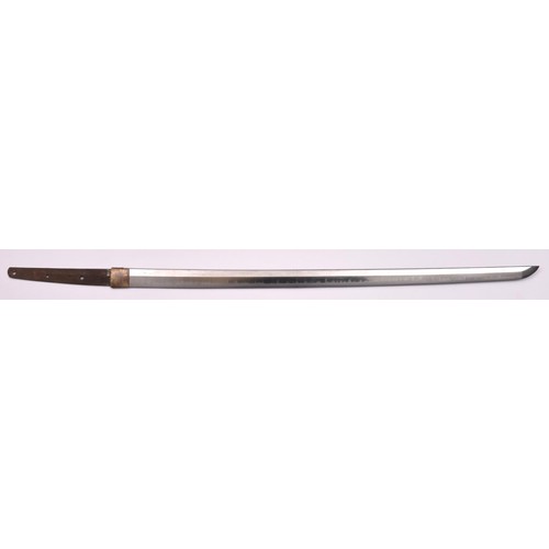 299 - A katana 64.5cm blade with slight curve  configuration (Kambun style) with choji hamon, shortened Sh... 