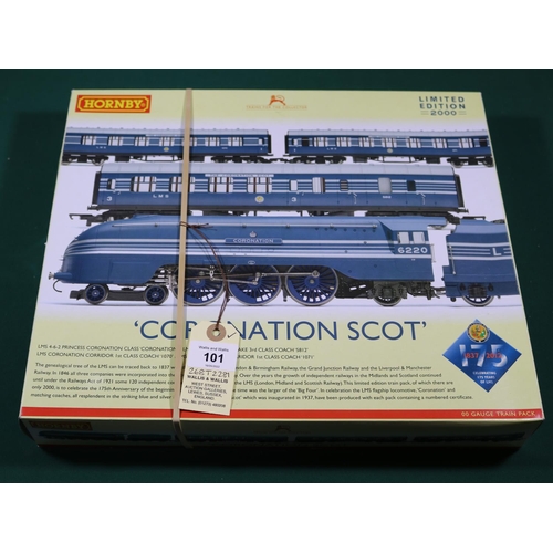 101 - A Hornby OO Streamlined Coronation Scot train pack (R3092). Comprising LMS streamlined Coronation Cl... 