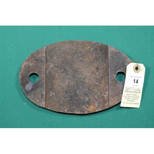 14 - Locomotive shedplate 1A Willesden 1950-1973. Cast iron plate in good, believed to be unrestored, con... 