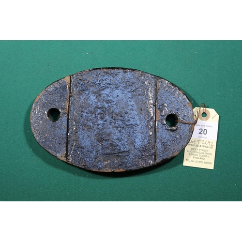 20 - Locomotive shedplate 34B Grantham 1950-1958. Cast iron plate in good, believed to be unrestored, con... 