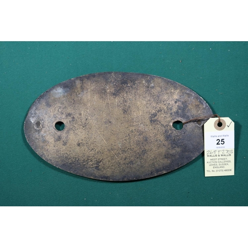 25 - An LNER Locomotive oval brass worksplate from a Gresley V2 Class 2-6-2, 60854 Built at Darlington Wo... 