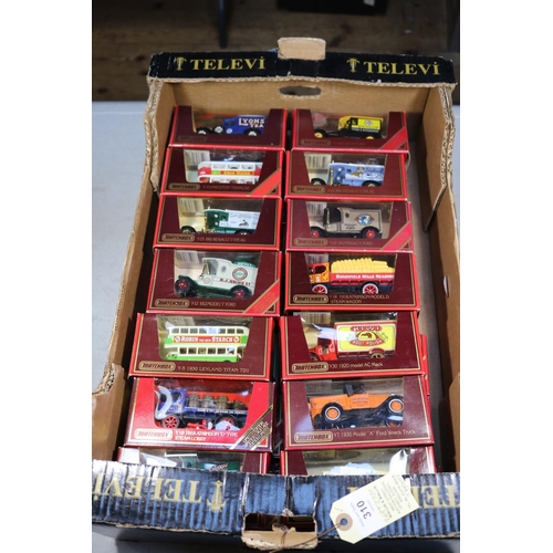 310 - 65x Matchbox Models of Yesteryear in maroon boxes, etc. Including; Ford Model T vans, 1929 Morris Co... 