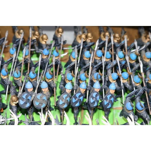 383 - 100+ Britains Deetail Mongolian plastic figures with various weapons on diecast bases, helmets in va... 