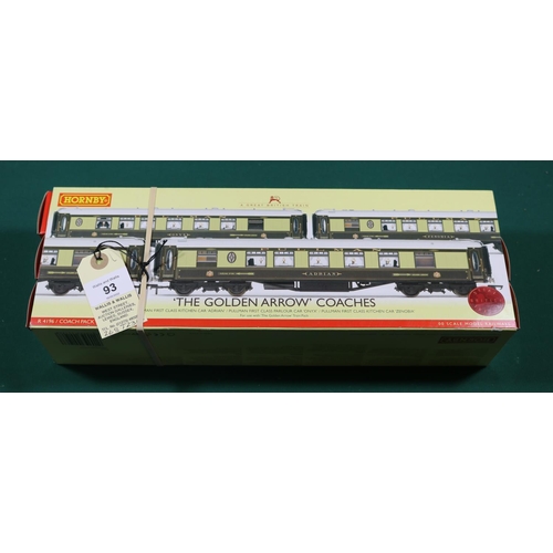 93 - A Hornby 'OO' gauge Coach Pack (R4196). 'The Golden Arrow' Coaches. Comprising Kitchen Car 'Adrian',... 