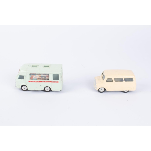 323 - 2x Corgi Toys. Smith's Karrier Bantam Mobile Shop with very pale blue-green body (407). Bedford Dorm... 