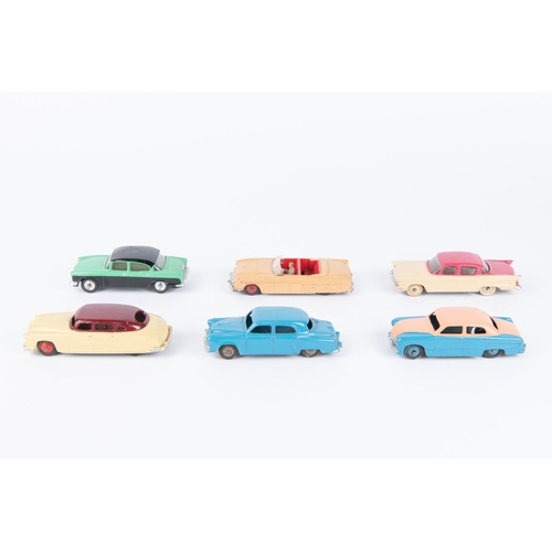 336 - 6x Dinky Toys. All American outine cars. Packard Convertible (162) in tan with red interior and whee... 