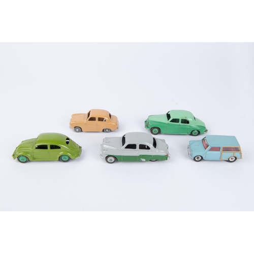 339 - 5x Dinky Toys. Rover 75 (156) in two-tone green. Austin A30 (160) in fawn with grey wheels. Vauxhall... 