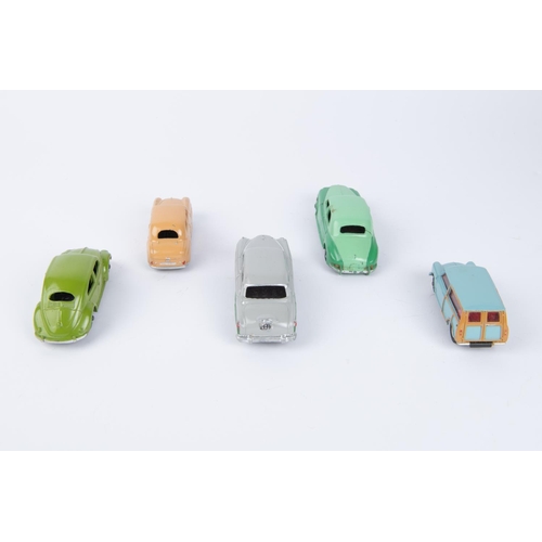 339 - 5x Dinky Toys. Rover 75 (156) in two-tone green. Austin A30 (160) in fawn with grey wheels. Vauxhall... 