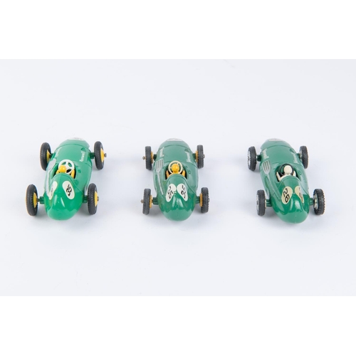 341 - 3 Dinky Toys Vanwall Racing Cars (239). Two in green with yellow wheels and drivers RN 35. Together ... 