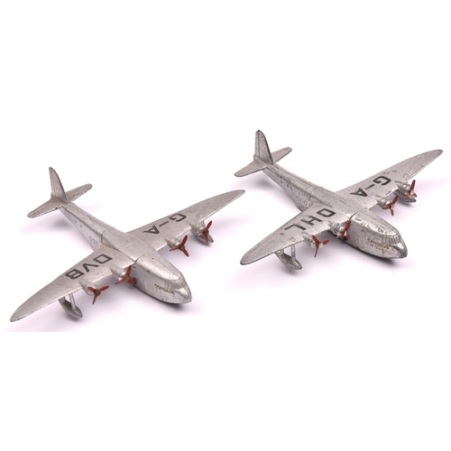 347 - 2 Dinky Toys Empire Flying Boats. Corsair G-A DVB and Canopus G-A DHL. Both in silver with brass rol... 