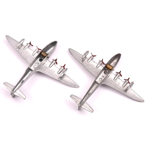 347 - 2 Dinky Toys Empire Flying Boats. Corsair G-A DVB and Canopus G-A DHL. Both in silver with brass rol... 