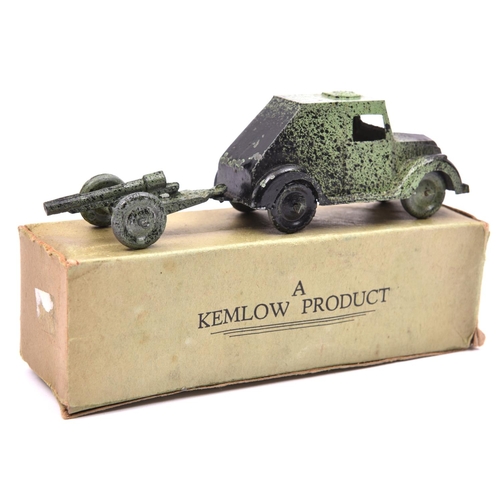 370 - A Kemlow Product, modern Armoured Car finished in green and black, with Detachable Field Gun. boxed,... 