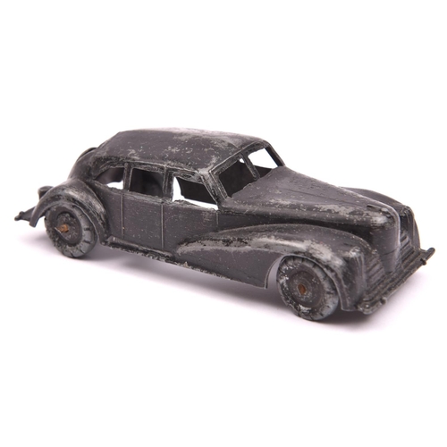 374 - Kemlo Fleetmaster saloon car finished in black.hollow cast with metal wheels,tow hook intact.Playwor... 