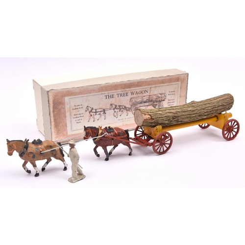 389 - 2 horse drawn Charbens wagons. A Tree Wagon, a yellow wagon with red spoked wheels and shafts, two b... 