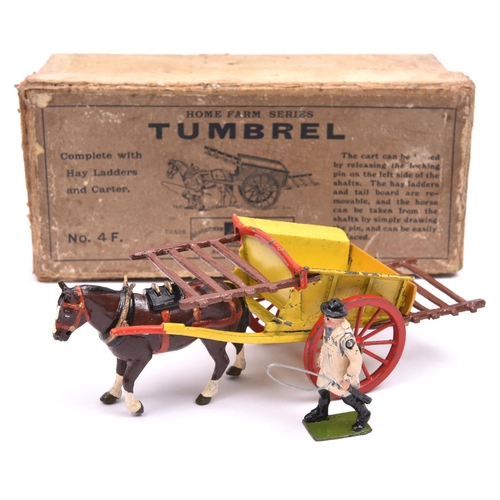 393 - A Britains Home Farm Series Tumbrel No.4F. A die-cast example finished in yellow with red wheels and... 