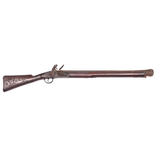 336 - An early 19th century Indian steel barrelled military style flintlock long blunderbuss or musketoon,... 