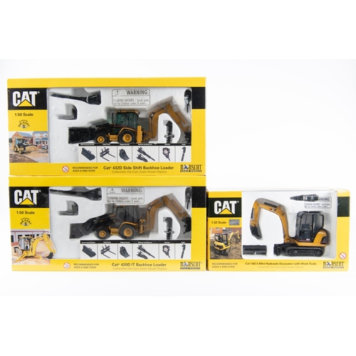 279 - 3 Norscot Cat. 2x 1:50 scale Cat 420D IT Backhoe Loader and a Cat 432D Side Shift Backhoe Loader. Pl... 