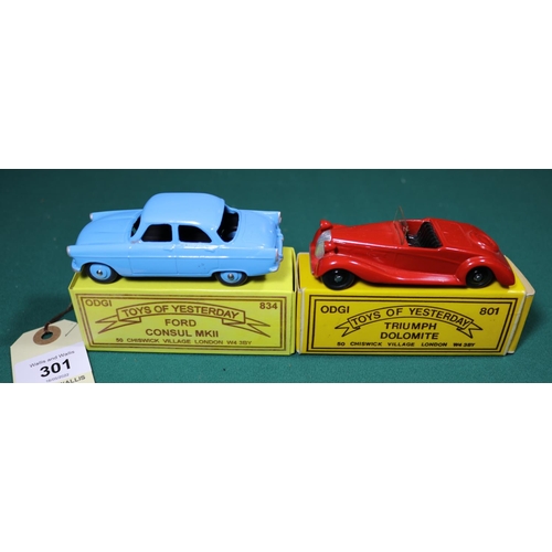 333 - 2 ODGI white metal toys. Ford Consul MkII in light blue with light blue wheels. Together with a Triu... 