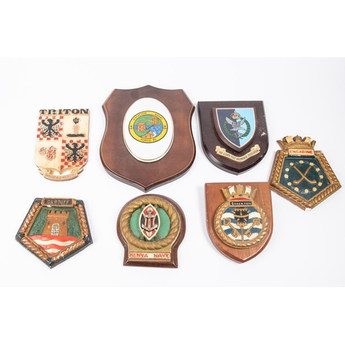 137 - 7 naval wall plaques, also a crossing the line certificate to an AB on HMS Hood for 1922, framed and... 