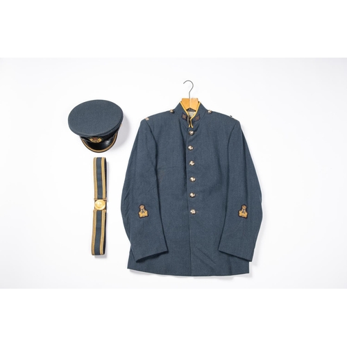 196 - A Post 1953 RAF bandsman's dress tunic and peaked cap, also braid trimmed waistbelt. GC  £30-40