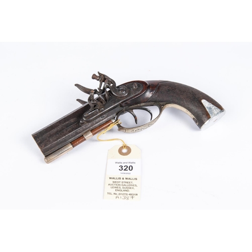 320 - A double barrelled 90 bore over and under flintlock travelling pistol, by Henry Tatham Junior, c 182... 