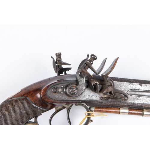 320 - A double barrelled 90 bore over and under flintlock travelling pistol, by Henry Tatham Junior, c 182... 