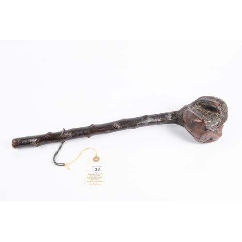 33 - A good old Irish knobbly root wood shillelagh, 19½