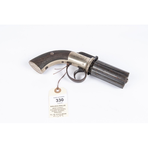 330 - A 6 shot 120 bore self cocking bar hammer percussion pepperbox revolver, 7½