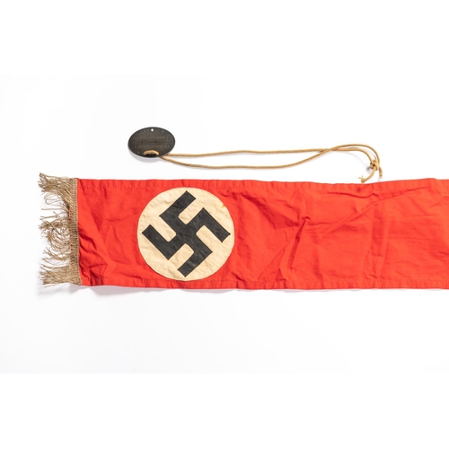 79 - A Third Reich funeral sash of silver alloy, fringed red material, 50