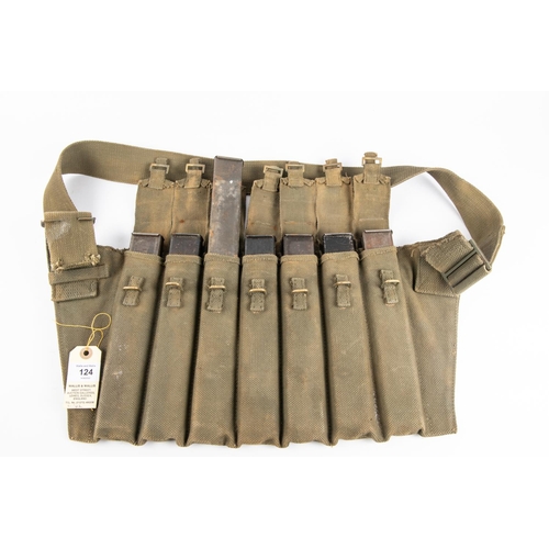 124 - A 7 pocket webbing bandolier with Sten magazines, bandolier has been blanco coated. GC (strap AF)  £... 