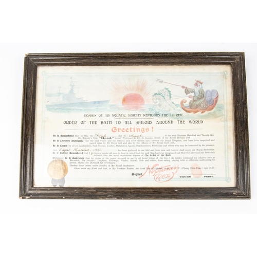 137 - 7 naval wall plaques, also a crossing the line certificate to an AB on HMS Hood for 1922, framed and... 