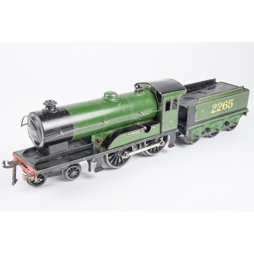 202 - A Bassett Lowke O gauge 4-4-0 clockwork tinplate tender locomotive. Princess Elizabeth 2265, in line... 