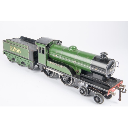 202 - A Bassett Lowke O gauge 4-4-0 clockwork tinplate tender locomotive. Princess Elizabeth 2265, in line... 