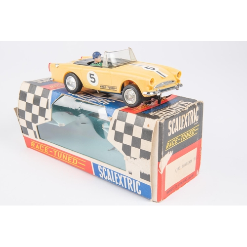 327 - Tri-ang Scalextric (C83) Sunbeam Tiger, racing number 5, with yellow body. Boxed, in window box with... 