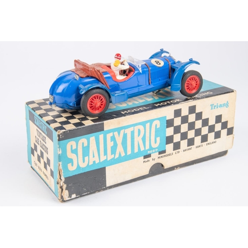 332 - Tri-ang Scalextric (C65) Alfa Romeo vintage racing car, racing number 8. Blue body, red seat, brown ... 