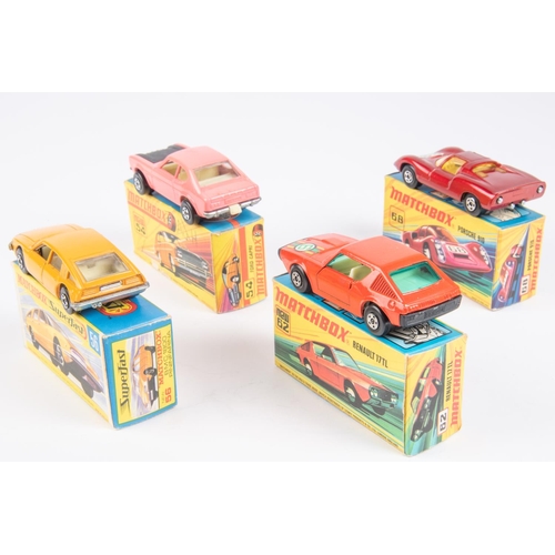 386 - 4 Matchbox Superfast. 54C Ford Capri. Pink with a black bonnet, cream interior, unpainted base and w... 