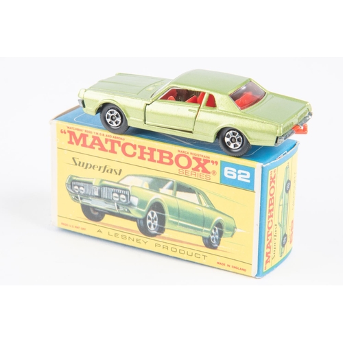 401 - Matchbox Superfast 62c Mercury Cougar. In metallic green with red interior, unpainted base with thin... 