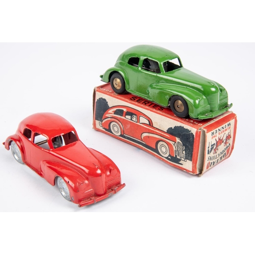 457 - 2 Betal series  die cast model cars. A red salloon car with silver metal wheels and hollow cast chas... 