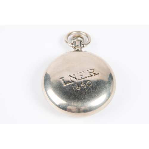 46 - A nickel cased LNER guard's pocket watch. Stamped to reverse 'L.N.E.R. 1650'. Fitted with an unsigne... 