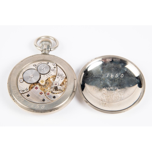 46 - A nickel cased LNER guard's pocket watch. Stamped to reverse 'L.N.E.R. 1650'. Fitted with an unsigne... 