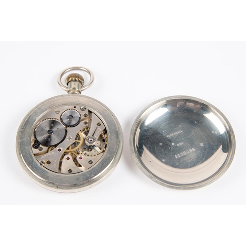 48 - A nickel cased LMS guard's pocket watch. Stamped to reverse 'L.M.S. 10260'. Fitted with a Swiss 15 j... 