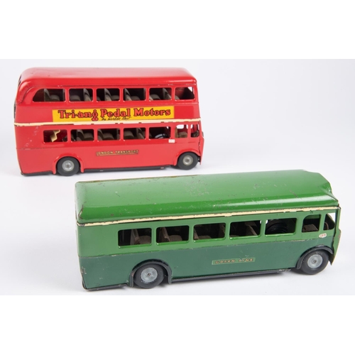 491 - 2 Tri-ang Minic clockwork double deck/single deck buses. AEC RT, route 14 in red LT livery. Plus a A... 