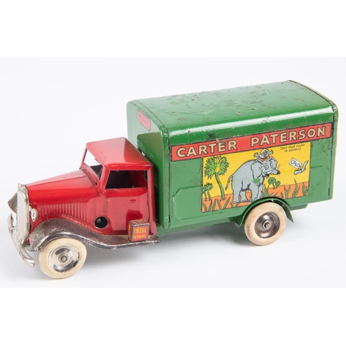 497 - Tri-ang Minic clockwork Carter Paterson Van (22M). Early pre-war issue with petrol can and white tyr... 