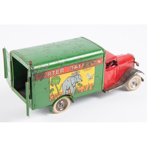 497 - Tri-ang Minic clockwork Carter Paterson Van (22M). Early pre-war issue with petrol can and white tyr... 