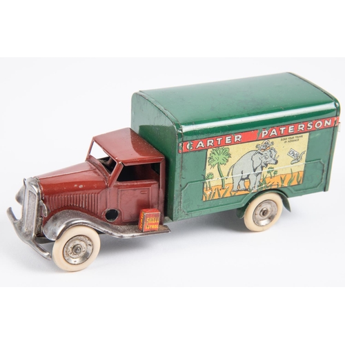 498 - Tri-ang Minic clockwork Carter Paterson Van (22M). Early pre-war issue with petrol can and white tyr... 